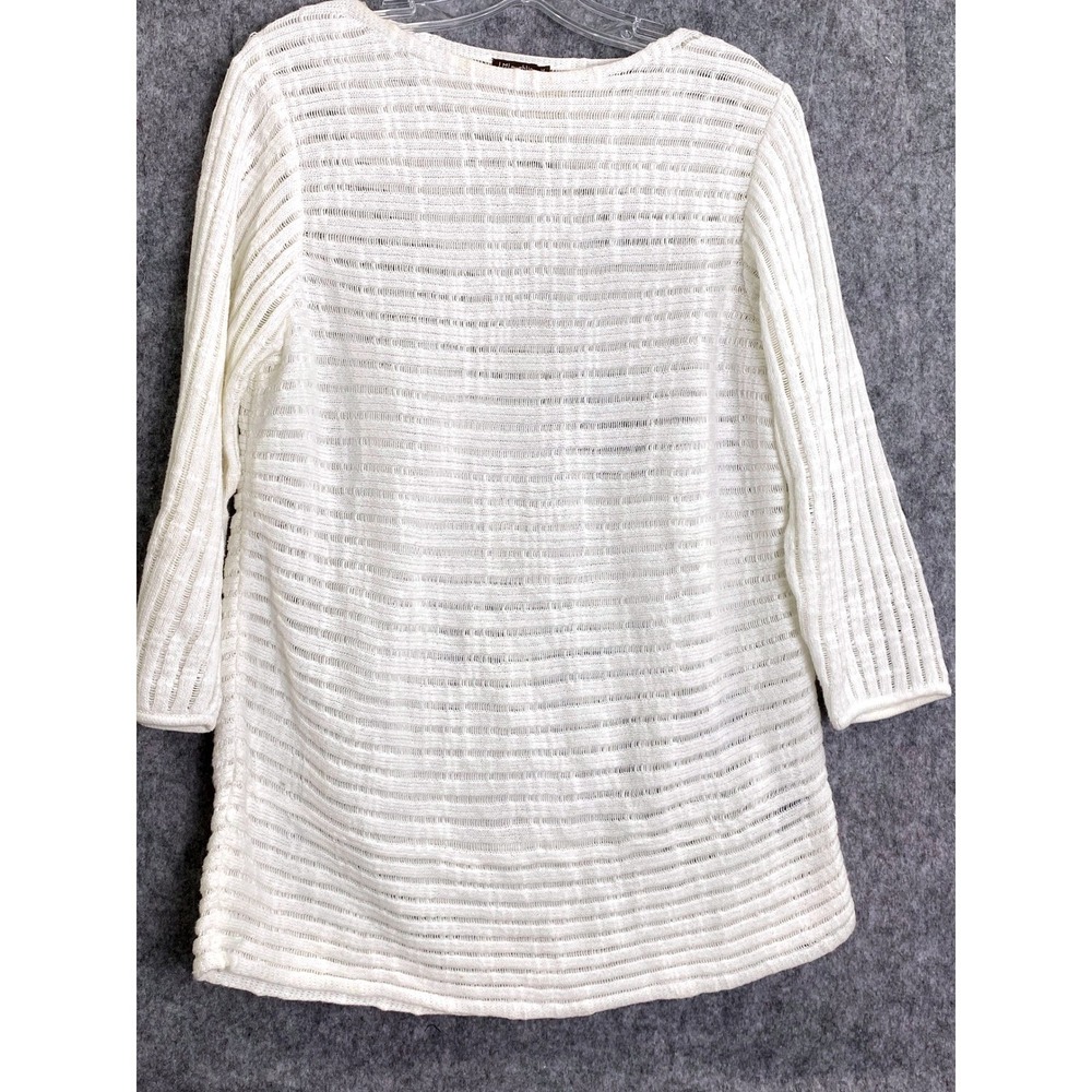J. McLaughlin White Open Knit Sweater Tunic Women's M 3/4 Sleeve Coastal Chic